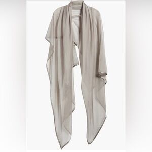 💯 Silk Huge Satin Border Chiffon Scarf, Brand New With Tags, Color : Gray Sconce